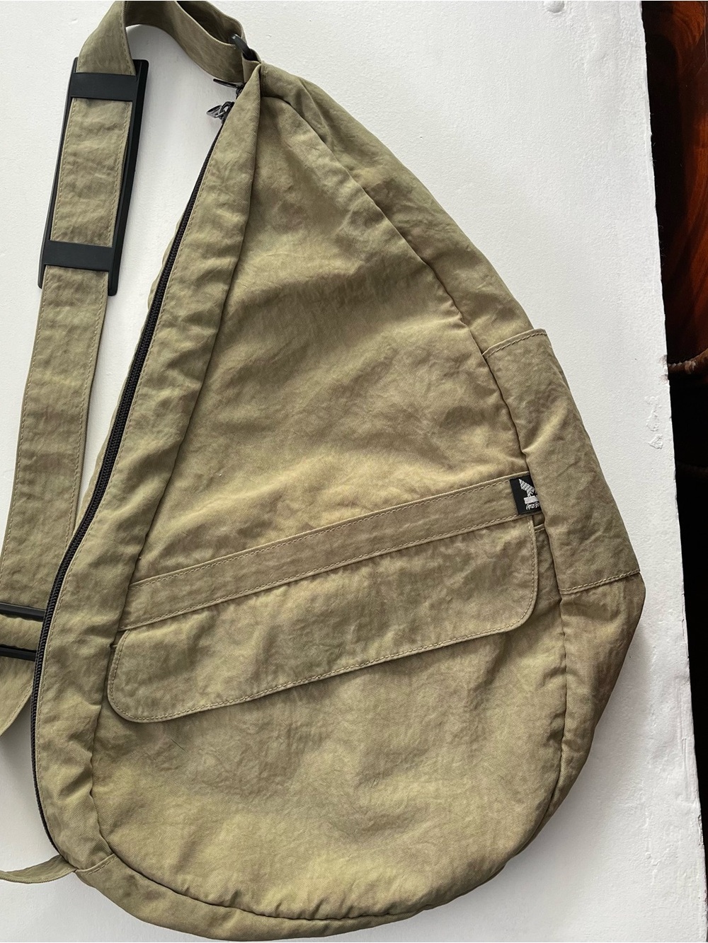 AmeriBag Healthy Back Bag Sling Backpack Crossbody Khaki Nylon Lightweight 19”